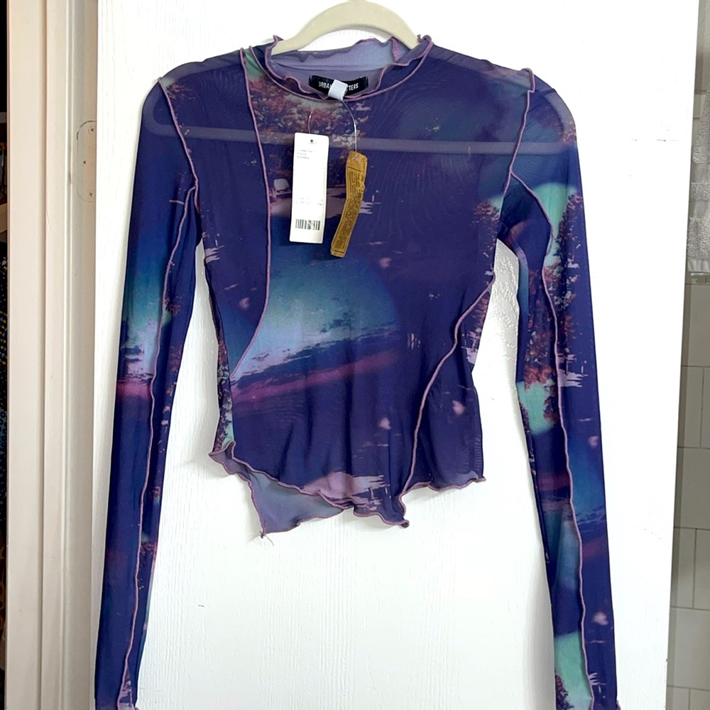 Urban Outfitters Long Sleeve Asymmetrical Mesh Top Small